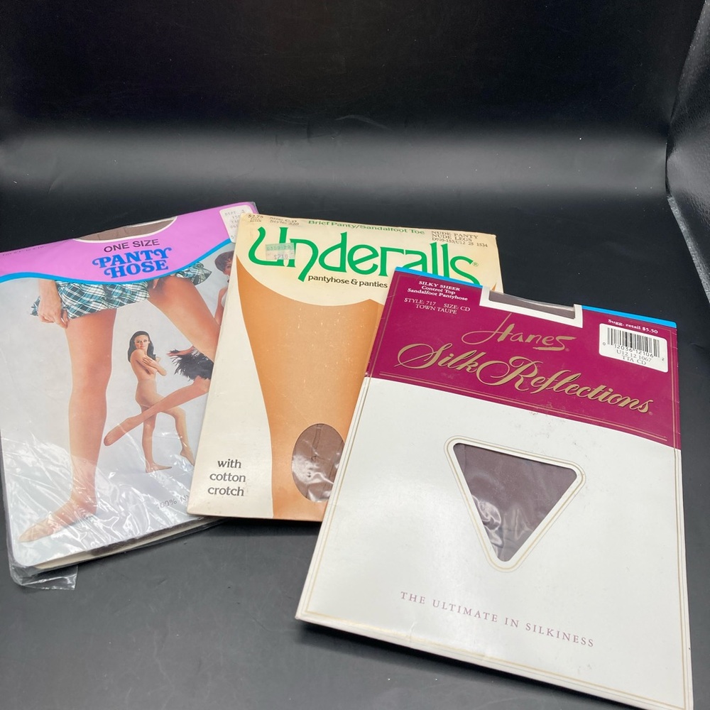 NOS Vintage Pantyhose Assorted Lot of 3 Taupe Nude Underalls Hanes Size C-D
